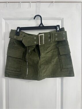 Olive Green Corduroy Cargo Mini Skirt with Belt BNWT